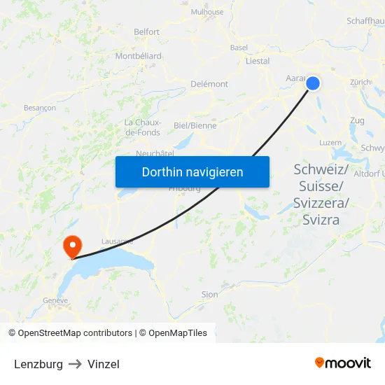 Lenzburg to Vinzel map
