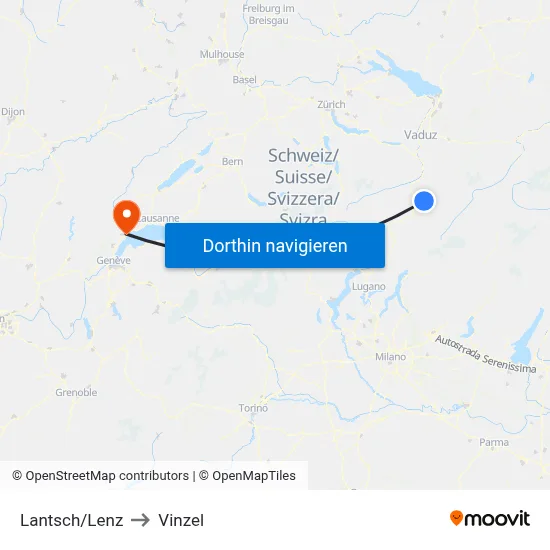 Lantsch/Lenz to Vinzel map