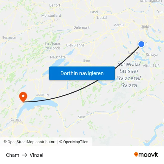 Cham to Vinzel map