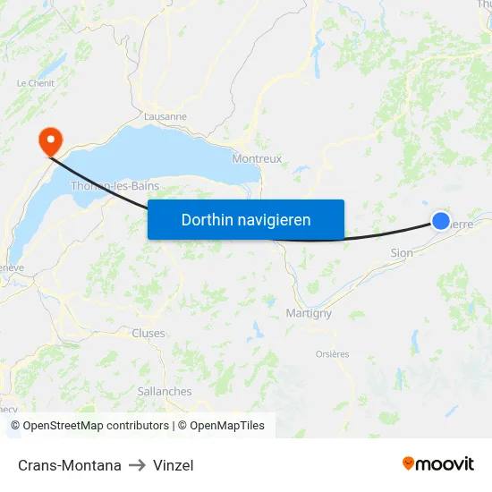 Crans-Montana to Vinzel map