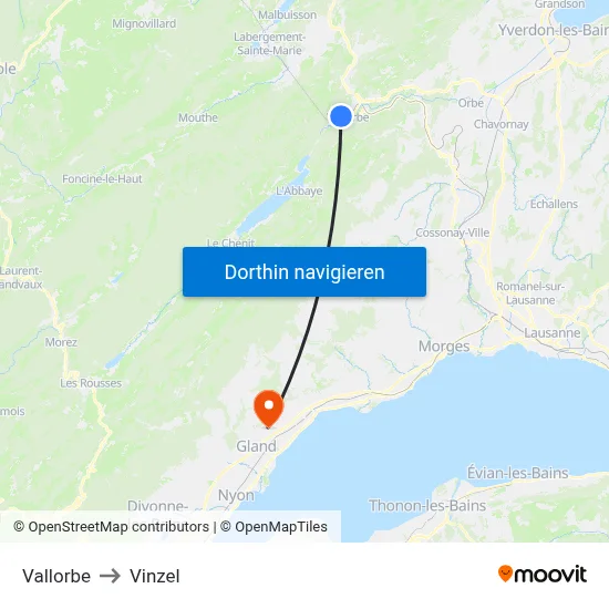 Vallorbe to Vinzel map
