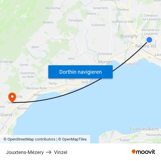 Jouxtens-Mézery to Vinzel map