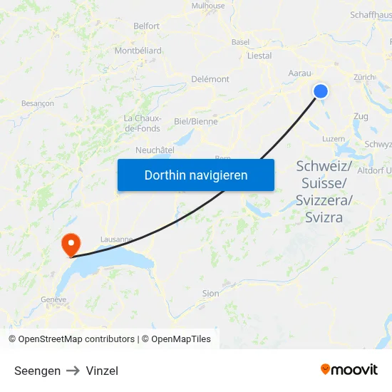 Seengen to Vinzel map