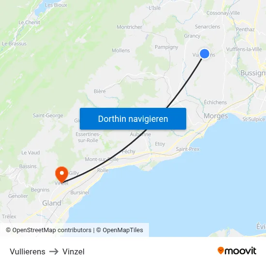 Vullierens to Vinzel map