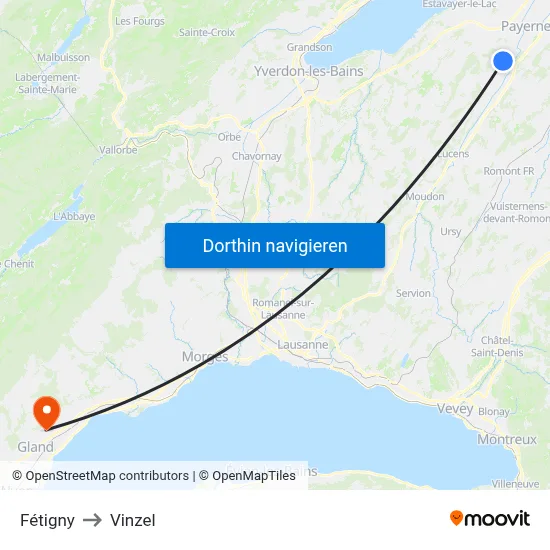 Fétigny to Vinzel map