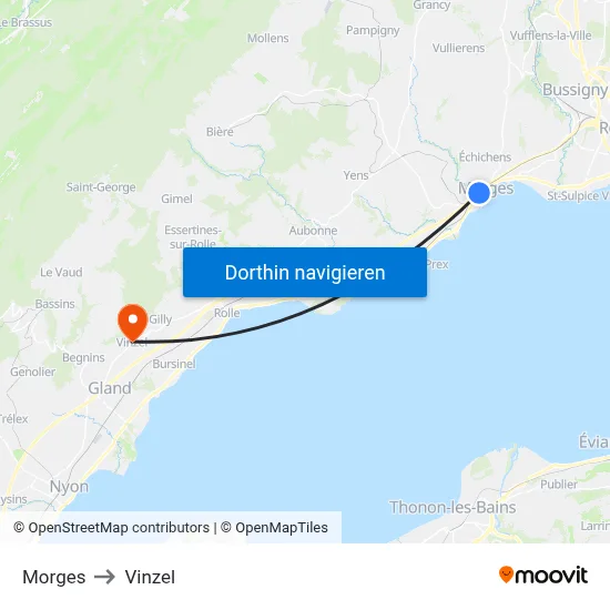 Morges to Vinzel map