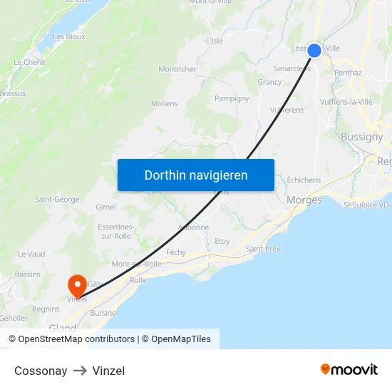 Cossonay to Vinzel map