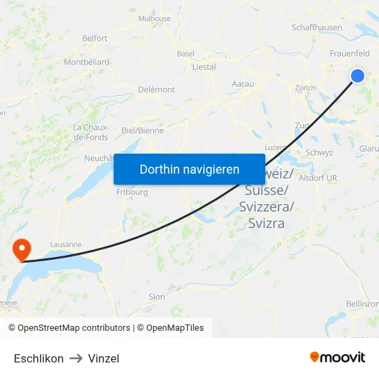 Eschlikon to Vinzel map