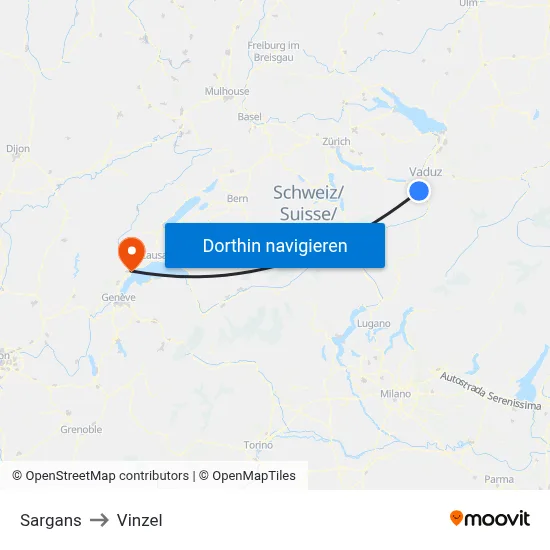 Sargans to Vinzel map