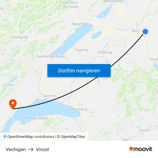 Vechigen to Vinzel map