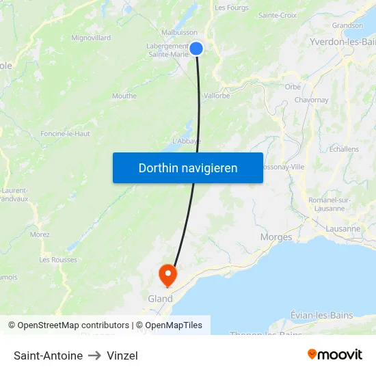 Saint-Antoine to Vinzel map