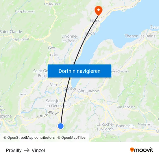 Présilly to Vinzel map