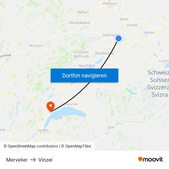 Mervelier to Vinzel map