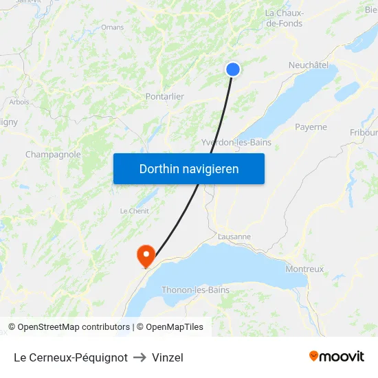 Le Cerneux-Péquignot to Vinzel map