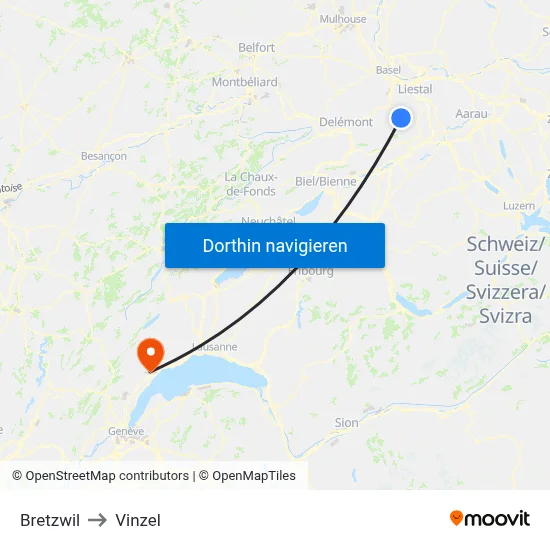 Bretzwil to Vinzel map