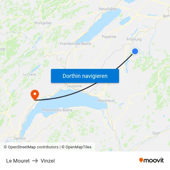Le Mouret to Vinzel map
