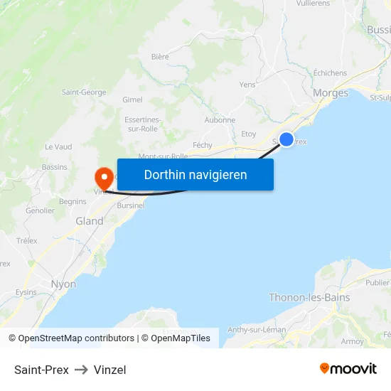 Saint-Prex to Vinzel map