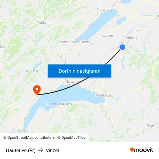 Hauterive (Fr) to Vinzel map