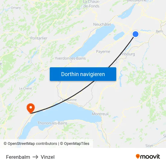 Ferenbalm to Vinzel map