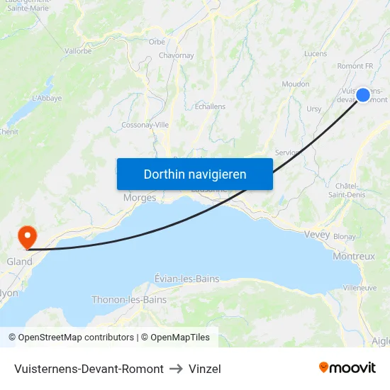 Vuisternens-Devant-Romont to Vinzel map