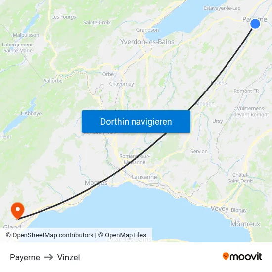 Payerne to Vinzel map