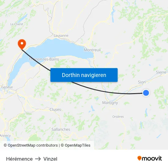 Hérémence to Vinzel map