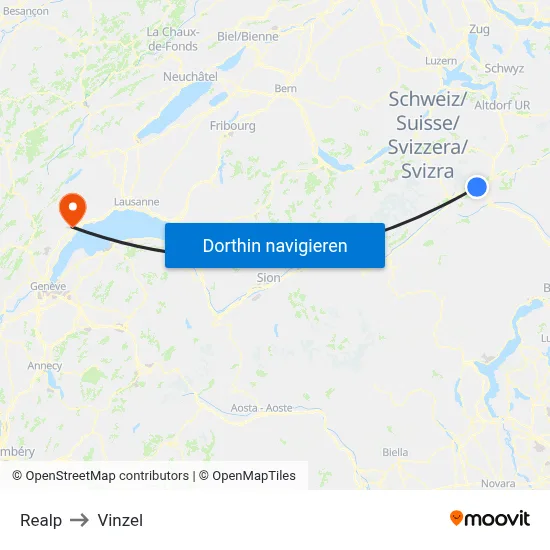 Realp to Vinzel map