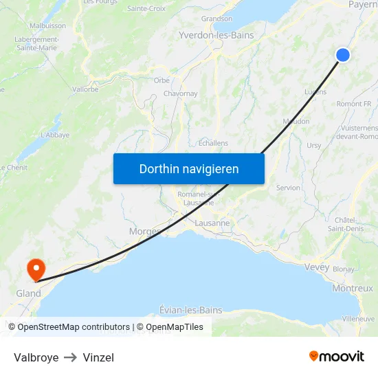 Valbroye to Vinzel map