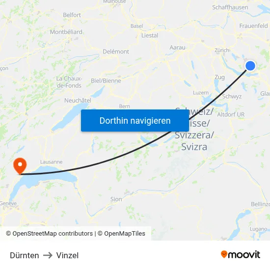 Dürnten to Vinzel map