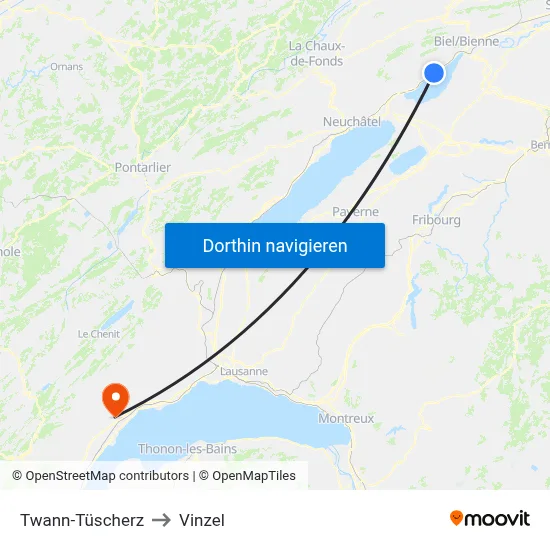 Twann-Tüscherz to Vinzel map