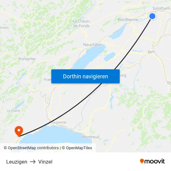 Leuzigen to Vinzel map