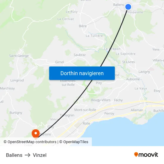 Ballens to Vinzel map