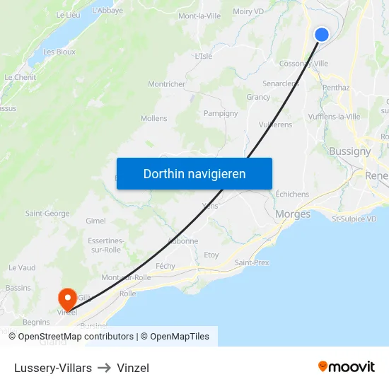 Lussery-Villars to Vinzel map