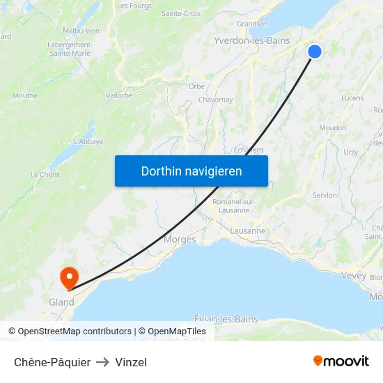 Chêne-Pâquier to Vinzel map