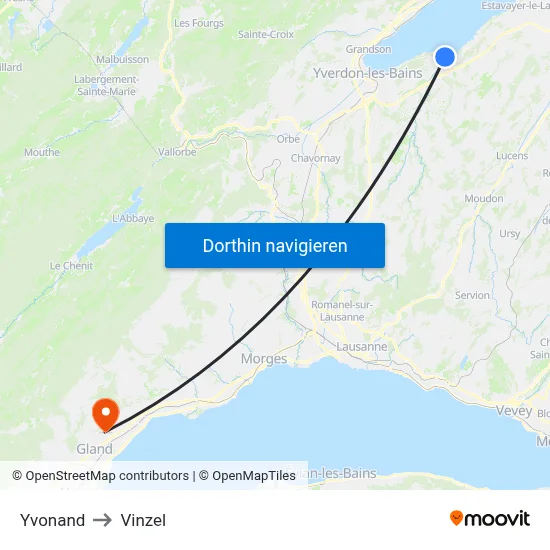 Yvonand to Vinzel map