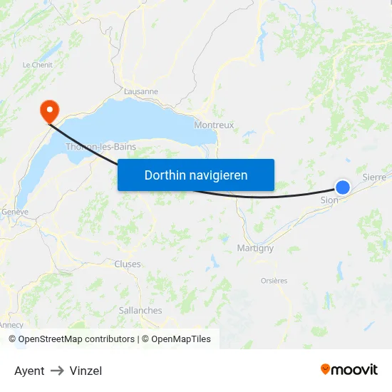 Ayent to Vinzel map