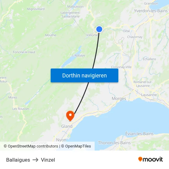 Ballaigues to Vinzel map