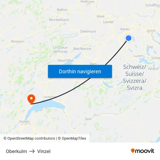 Oberkulm to Vinzel map
