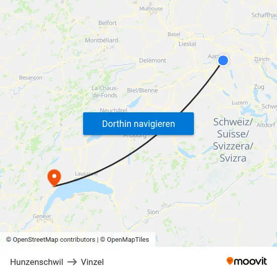 Hunzenschwil to Vinzel map