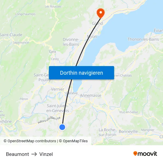 Beaumont to Vinzel map