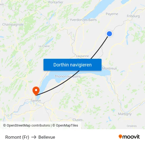 Romont (Fr) to Bellevue map
