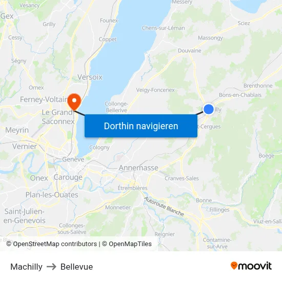 Machilly to Bellevue map