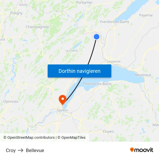Croy to Bellevue map