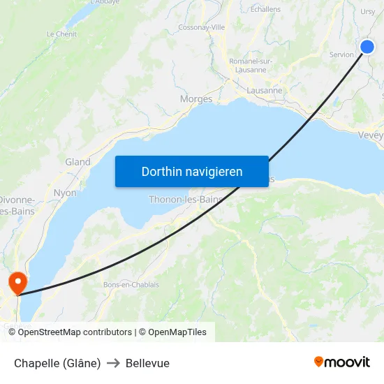 Chapelle (Glâne) to Bellevue map