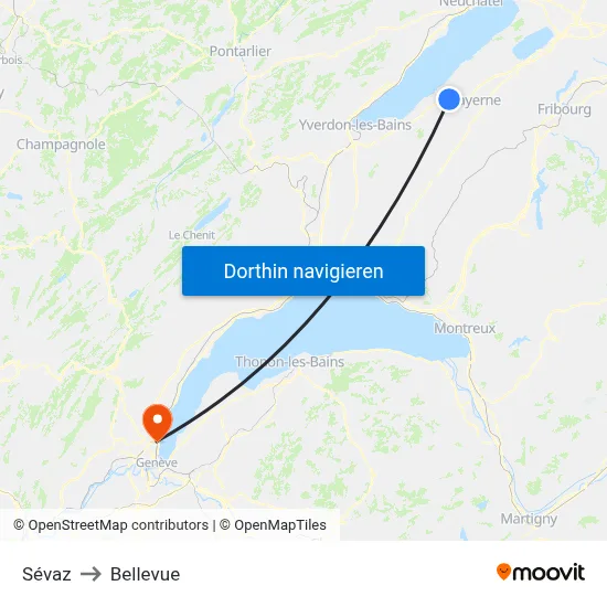 Sévaz to Bellevue map