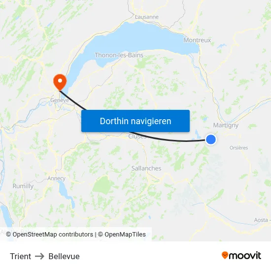 Trient to Bellevue map