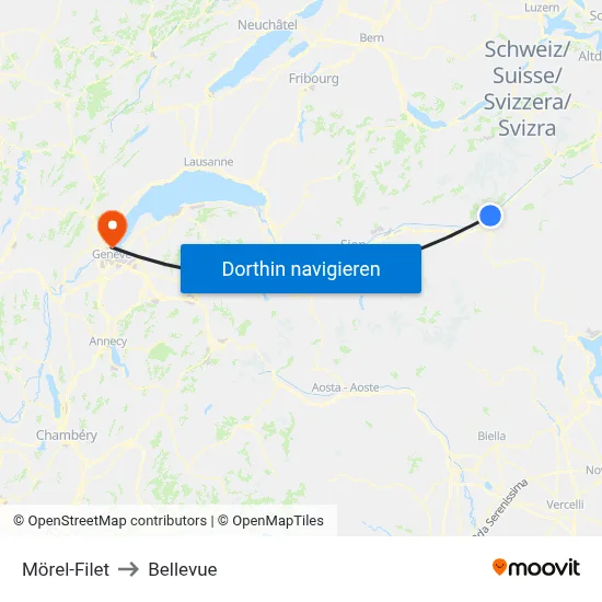 Mörel-Filet to Bellevue map