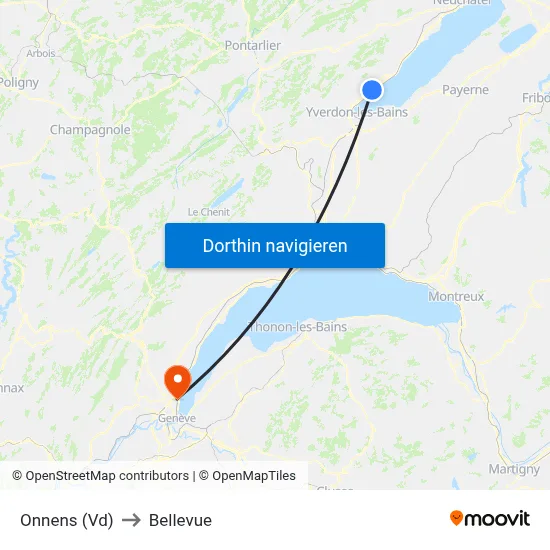Onnens (Vd) to Bellevue map