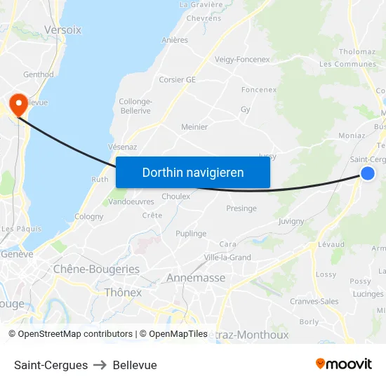 Saint-Cergues to Bellevue map
