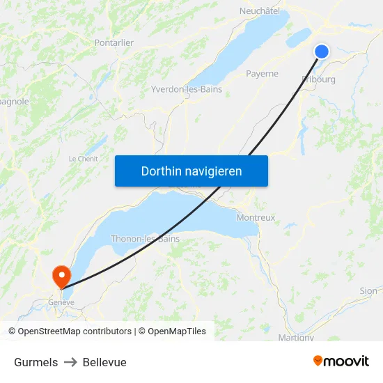 Gurmels to Bellevue map